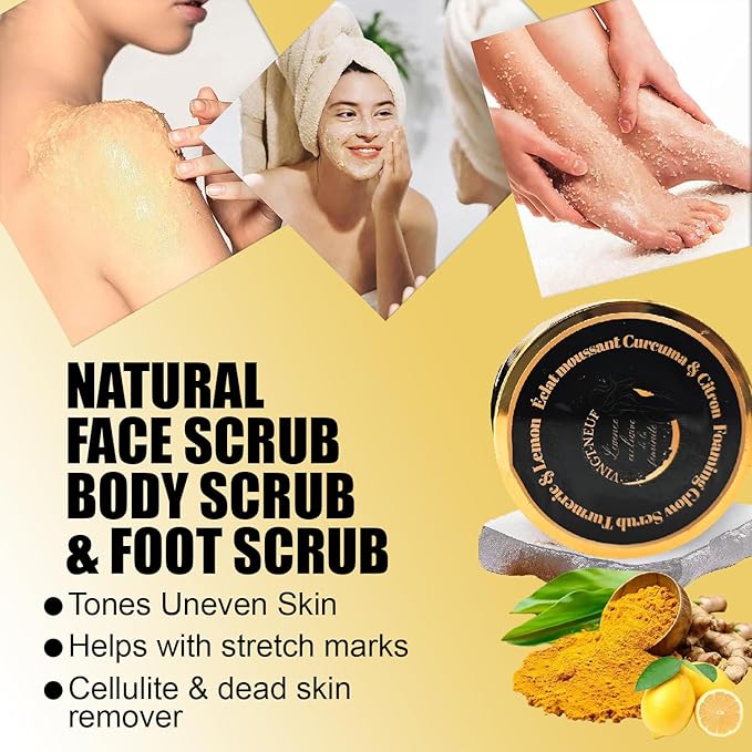 (29) Foaming Body Scrub Turmeric & Lemon – Glow Exfoliating Body Scrub - All Skin Types & Sensitive Skin –Natural Exfoliating Scrub with Oils Revitalization & Brightened (280g)