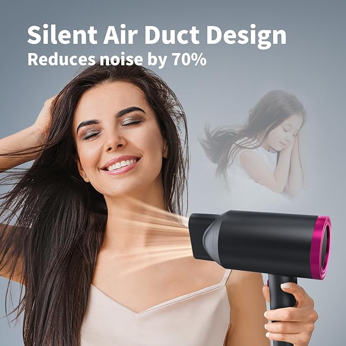 Ionic Hair Dryer with Diffuser, Powerful 1800W Blow Dryer for Women & Men, Fast-Drying Hair Dryer with Nozzle for Home, Salon, Travel