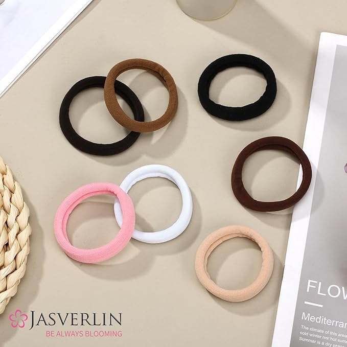 30 Pcs 2.4 Inch Large Hair Ties, Extra Big Seamless Cotton Elastic Bands for Thick Thin Curly, Soft Stretchy Ponytail Holders for Women Girls Men (Dark Brown)