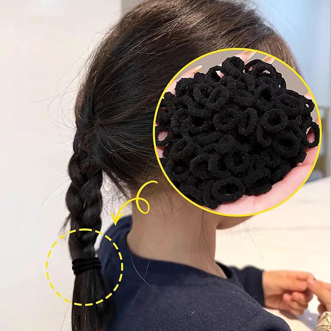 500 PCS Multicolor Cotton Hair Ties, Small Seamless Kids Hair Ties – Soft No-Crease Baby Hair Elastics for Girls, Kids & Toddlers, Gentle Ponytail Holders for Thin & Thick Hair. (Black)