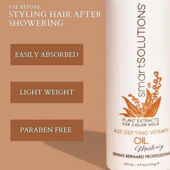 SMART SOLUTIONS Age Defying Vitamin Oil, 4oz | Light Weight | Hydrates | Detangles | Paraben Free
