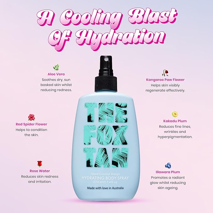 The Fox Tan Hydrating Body Spray, Long-Last Fragrance Perfume Mist, Soothing & Moisturizing, Tropical Scent, Vegan & Cruelty-Free, 220mL