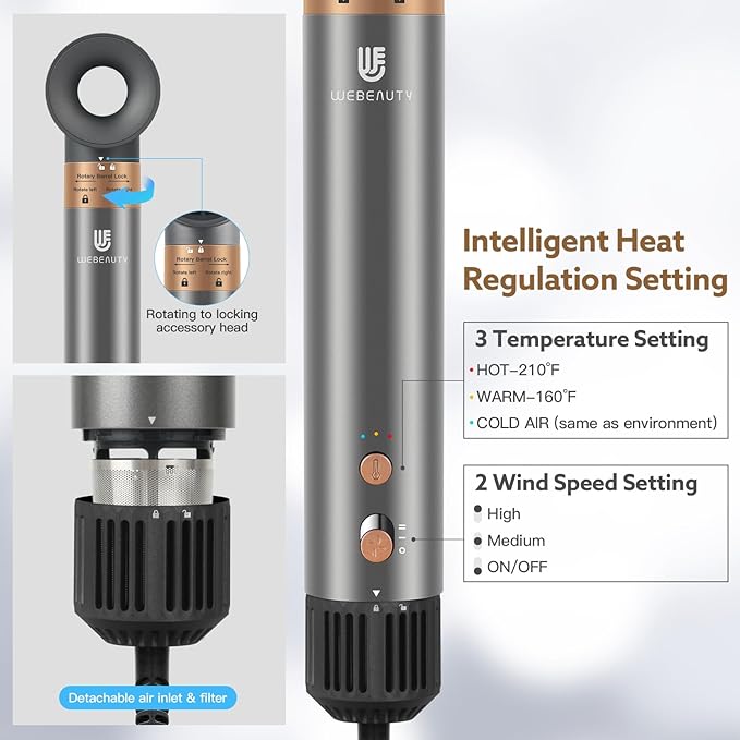 Hair Dryer Hot Air Styler: High-Speed Blow Dryers with Negative Ionic for Fast Drying Frizz Control, Airflow Auto Wrap Curling Iron Curler Oval Volumizer Round Brush for Styling Smoothing Volumizing