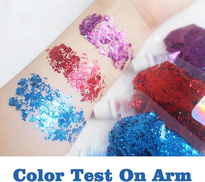 MEICOLY Navy Blue Face Body Glitter,4th of July Face Glitter Accessories,Mermaid Sequins Chunky Glitter Face Paint for Face/Body/Hair/Eye/Lip,Sparkly Body Glitter for Women and Kids