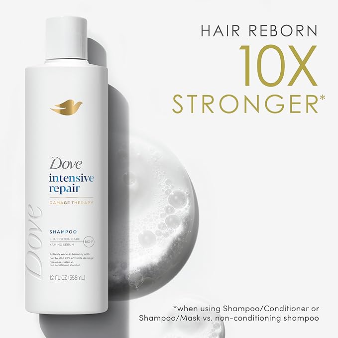 Dove Shampoo 4 count Intensive Repair for Damaged Hair with Bio-Protein Care Technology and Amino Serum 12 Fl Oz