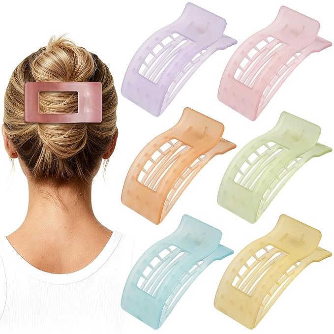 French Flat Hair Clips for Women 6pcs Hair Claw Clips for Thick or Thin Hair Matte Claw Clips for Girls Barrettes Non-Slip Strong Hold Hair Accessories for Women (Ice Cream)