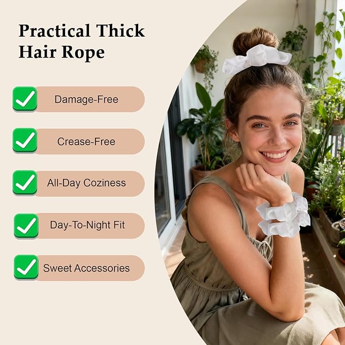 Satin Scrunchies for Women – 8PCS White Silk Hair Ties – No Crease, Frizz-Free, Gentle Elastic Hair Bands for Thick & Thin Hair, Soft & Stylish Hair Accessories Gifts