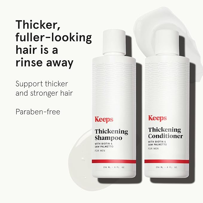 Keeps Men’s Hair Loss Shampoo & Conditioner with Biotin - Anti-Thinning & Hair Growth Products for Men - DHT Blocker with Saw Palmetto & Caffeine for Fuller, Thicker Looking Hair - Color-Safe