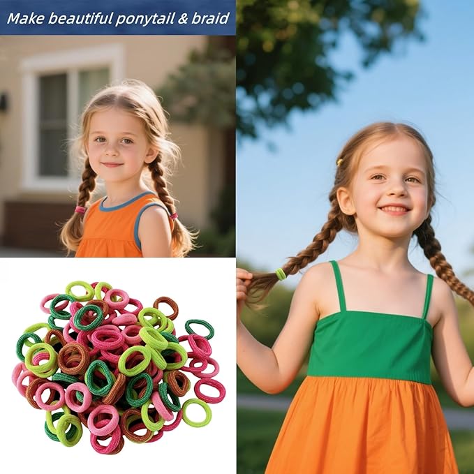 Mini Small Glittering Hair Ties All Hair Types Seamless Glitter Hair Ponies Elastics Ponytail Holders Hair Scrunchies Hair Accessories Baby Girls Kid Children 100 pcs