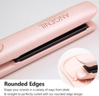 ANGENIL Pro Round Pink Dual Voltage Hair Straightener Irons, Titanium Flat Iron Hair Straightener and Curler 2 in 1 with Heat Resistant Silicone Mat, Smoothness, Large LCD Display, 20S Fast Heat Up