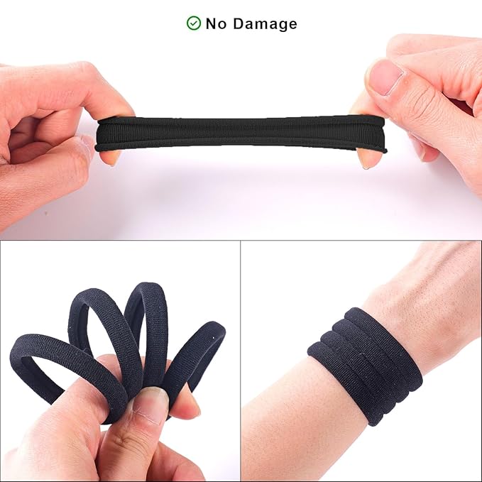 40PCS Black Hair Ties No Damage for Thick Hair & Hair Bands for Women's Hair,Ponytail Holders & Nylon Hair Ties for Women Set (2in Black)