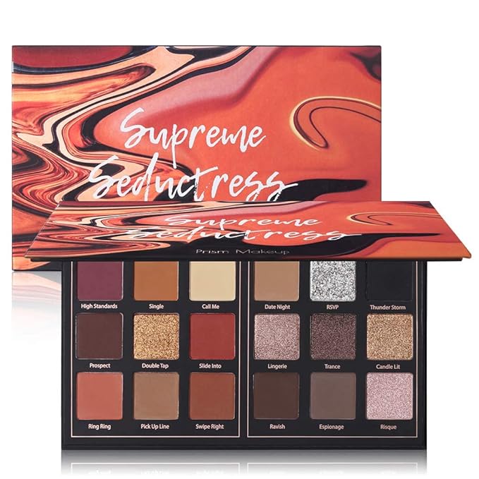 Prism Makeup Matte Eyeshadow Palette Pro 18 Colors Pigmented Shimmer Glitter Eye Shadow Palette, Long Lasting Waterproof Smokey Powder Cosmetics Halloween Makeup Kit (01# Seductress)