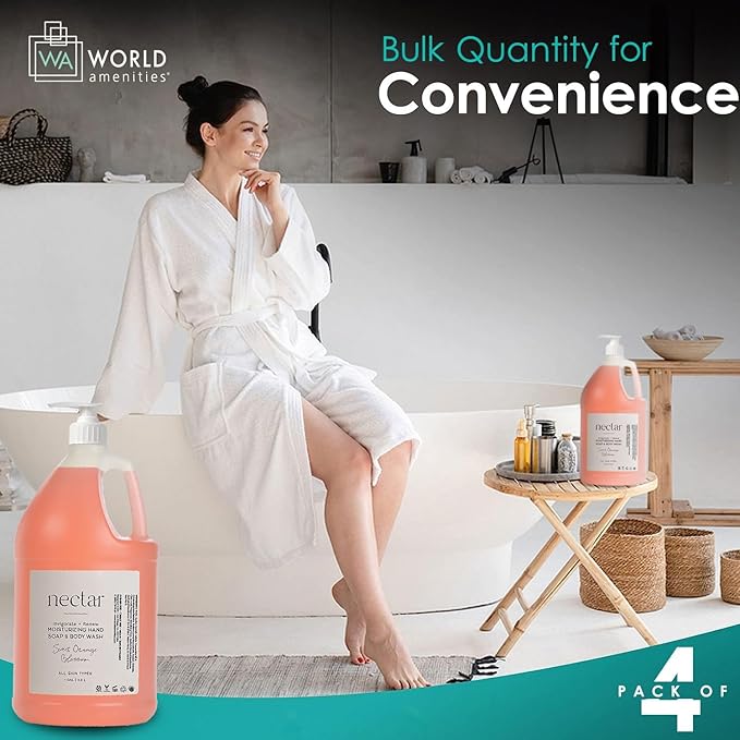 World Amenities - Nectar Hand Soap and Body Wash | 1 Gallon, 3.8L | Sweet Orange Blossom Refill Bottle With Pump, Hotel Amenities, Airbnb Rentals, Suitable for All Skin Types - 1 Gallon Pack