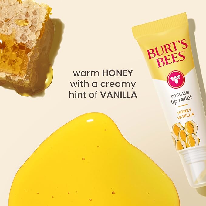 Burt's Bees Stocking Stuffers, Rescue Lip Relief, Honey Vanilla, Hydrating Lip Balm for Dry Cracked Lips, with Responsbily Sourced Beeswax and Shea Butter, 100% Natural Origin, 1 Squeezy Tube, 0.35oz