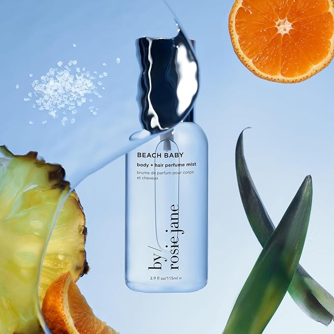 By Rosie Jane Body & Hair Perfume Mist (Beach Baby) - Clean Hair & Body Mist for Women - With Notes of Orange Spritz, Ocean Water & Ylang Ylang (115ml)