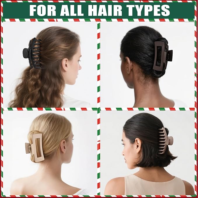 TOCESS Large Hair Claw Clips for Women Girls, 8PK Neutral Matte Jumbo Square Hair Clips for Thick, Thin, Long, Short, Curly Hair, Big Jaw Clip Set for Daily Use