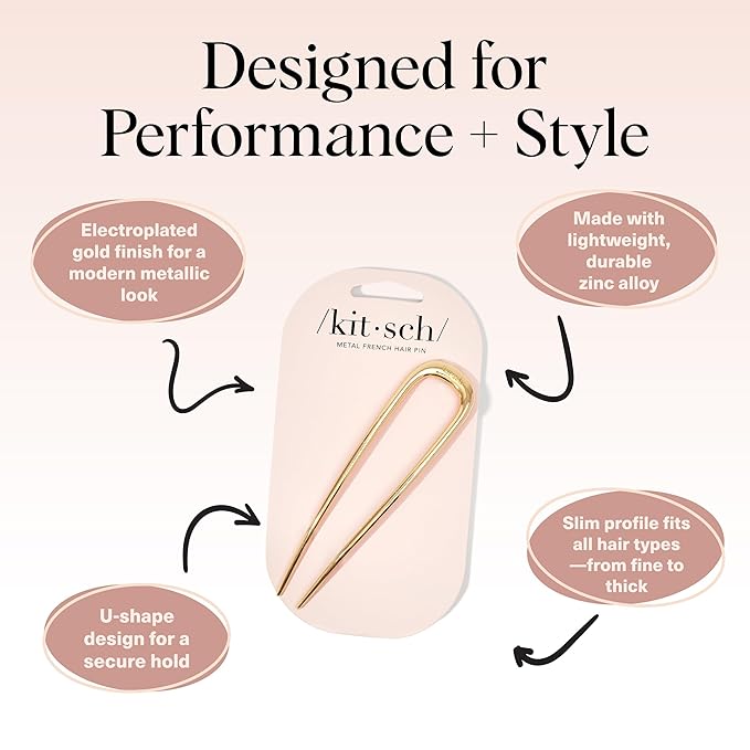 Kitsch French Hair Pins for Women – Elegant & Durable Metal Hair Fork for Updos, Chignon, Bun & Twist Hairstyles, Secure Hold All Day, Comfortable Fit | Ideal Gifts for Women- Gold, 1pc