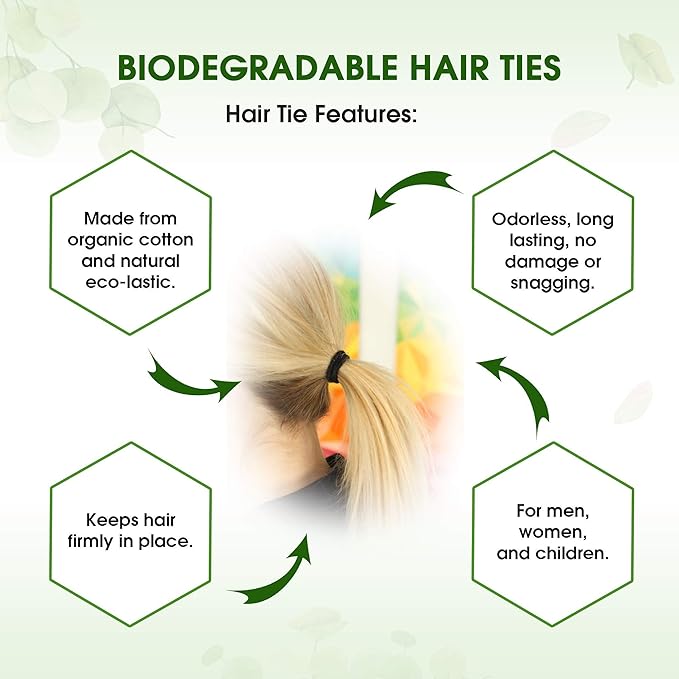 BIODEGRADABLE Elastic Hair Ties for Women & Men - Organic No Crease Black Hair Tie Ponytail Holders and Hairties for Buns - Plastic Free Hairbands for Women and Mens Hair - 5mm (27 count)