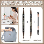 Boobeen 3pcs Waterproof Eyebrow Pen，Dual-Ended Eyeliner Microblading Eyebrow Pencil for Women，Long Lasting Hair-Like Brow Pen with Brow Brush，Dark Brown
