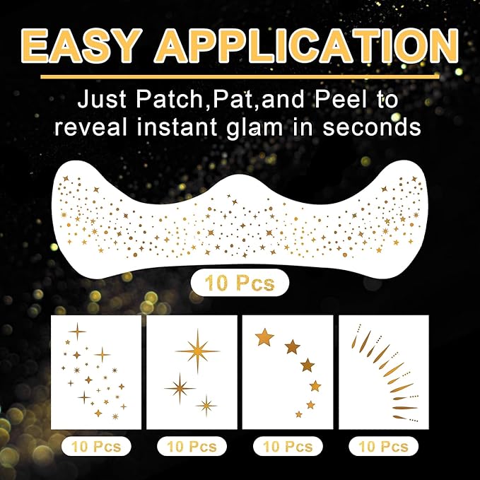 20 Pcs Gold Face Makeup Patches, Glitter Freckles Face Tattoo for Teenagers & Young Women, Sparkle Freckles Makeup Patches, Waterproof Face Glitter Freckles for for Christmas(Gold)