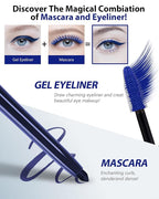 Blue Waterproof Colored Mascara&Eyeliner,5D Fiber Mascara for Eyelashes Volume and Length, Smudgeproof Color Waterline Gel Eye Liner Pen Lengthening Curling Máscara Women Party Stage Use Makeup Gift