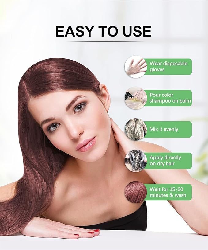 Herbishh Hair Color Shampoo (Grape Red) - Magic Hair Dye for Gray Hair - Ammonia-Free, 3-in-1 Shampoo Conditioner - Lasts 2-3 Weeks, 500 ml