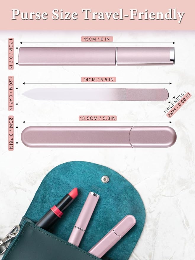 Glass Nail File and Buffer with Case, Crystal Fingernail Files for Natural Nails Nano Nail Shiner Polisher Care Kit for Travel Salon Stocking Stuffers for Women Girl Wife Gifts-Rose Gold