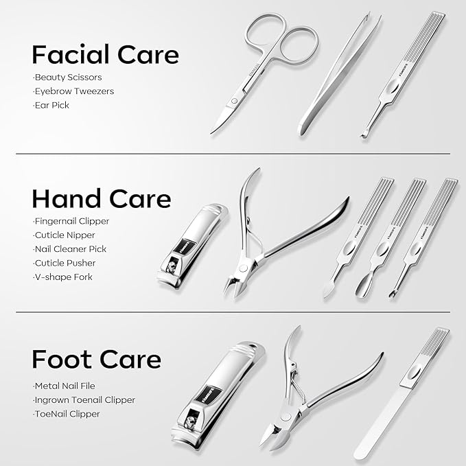 Manicure Kit, FAMILIFE Professional Manicure Set Nail Kit, 11 in 1 Stainless Steel Nail Clippers Set, with Portable Black Leather Travel Case Luxury Gifts for Him