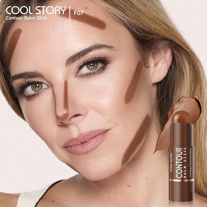 Cool Story 3-in-1 Makeup Set, Highlighter, Blush and Contour Balm Stick, Cream Formula for Face Contouring, Professional Cosmetic Kit (Contour-F07)