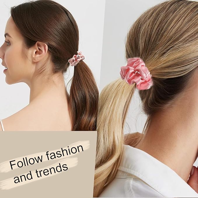 Scrunchies Silk Satin Hair Ties - Small Mini Thin Elestics Ponytail Holder Hair Bands Skinny Scrunchy For Thick Curl Hair No Crease Hair Ties Soft Accessories No Hurt Your Hair for Women and Girls