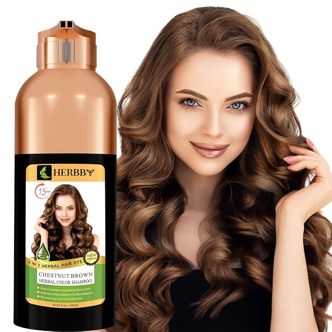 HERBBY Gray Hair Coverage Shampoo & Conditioner - Color Transform with 9 Herbal Extracts, Long-Lasting (6-8 Weeks), Shiny, Even Coloring, Instant Hair Dye, 500 ml (CHESTNUT BROWN)