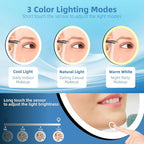 20x Lighted Magnifying Mirror with Suction Cups, Large 6'' Magnified Mirror with Light High Magnification Travel Makeup Mirror, Rechargeable Battery, 3 Colors Dimming Light, with Tweezers &Scissors