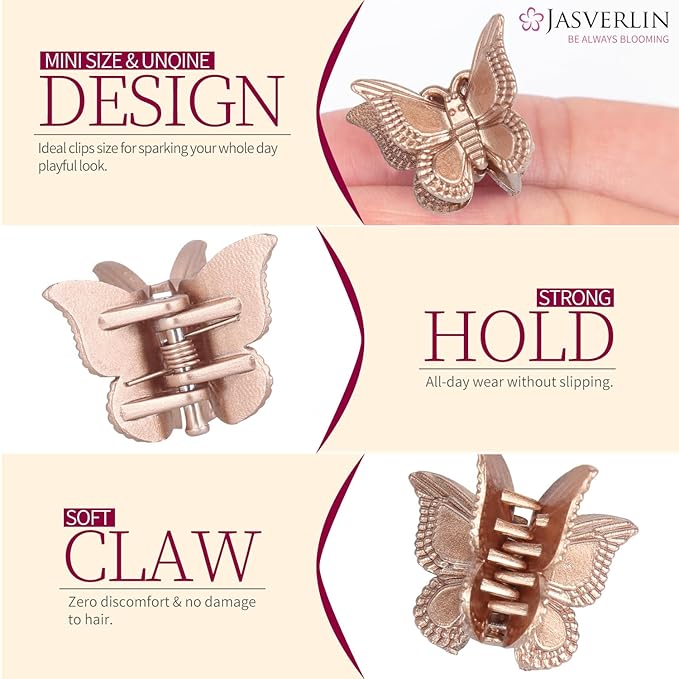 Mini Butterfly Hair Clips for Girls Kids Women - Y2K Small Tiny Cute Hair Accessories Non-Slip Claws Clip - 90S Silver Gold Brown Color 50 pcs (Metallic Harmony)