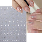 12 Sheets Gold Moon Star Nail Art Stickers Decals Luxury Metallic Silver Nail Stickers Sun Stars Moon Nail Art Design with Starlight Moon Charm Nail Adhesive Sliders for Women Manicure Decoration