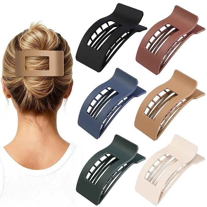 French Flat Hair Clips for Women 6pcs Hair Claw Clips for Thick or Thin Hair Matte Claw Clips for Girls Barrettes Non-Slip Strong Hold Hair Accessories for Women (Dark Colorful)