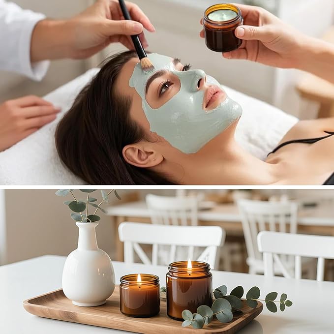 2oz Amber Glass Jars with Lids - 40 Pack Brown Small Cosmetic Containers with Inner Liners, Wide-Round Smooth Mouth, Sealable for Creams, Lotions, Essential Oils, Body Butter, Travel Samples