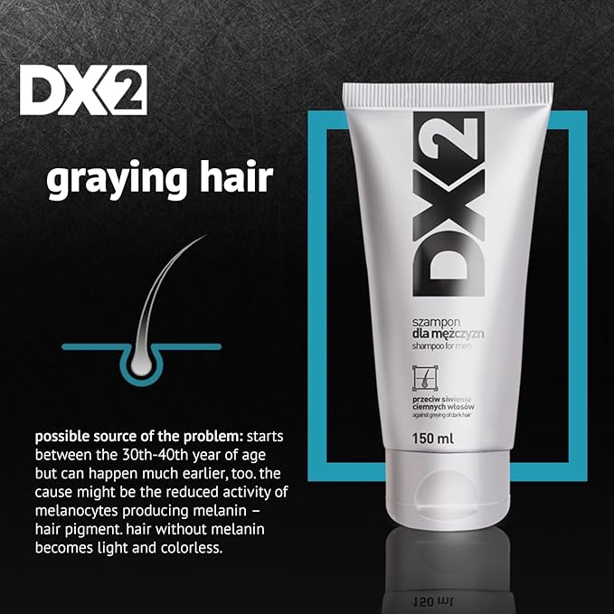DX2 - Prevent Grey Shampoo for Men - Gradual Restoration of Dark Color, Daily Wash to Protect Follicle Pigmentation - 150ml