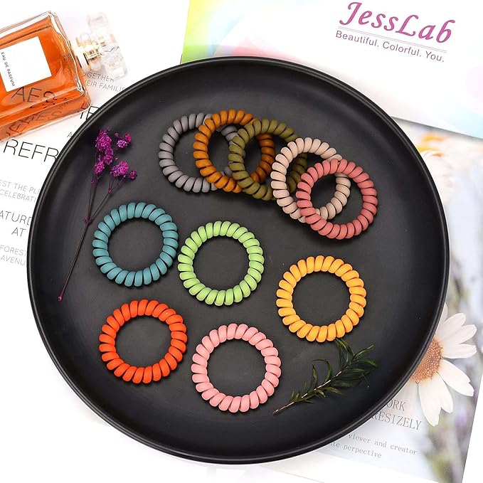 JessLab Spiral Hair Ties for Women, 10-Pack Traceless No-Damage Ponytail Holders, Coils Hair Bands for Girls, Assorted Colors