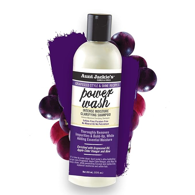 Aunt Jackie's Grapeseed Style and Shine Recipes Power Wash Intense Moisture Clarifying Hair Shampoo, 12oz.