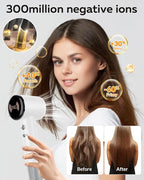 Hair Dryer,Travel Hair Dryer with Diffuser,110000 RPM High Speed Ionic Blow Dryer,Temperature Display,Low Noise&Lightweight Blow Dryer,Fast-Drying,No Heat Damage,Suitable for All Hairstyles(White)