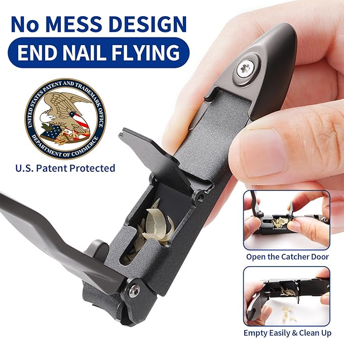 No Mess Nail Clippers with Catcher - Professional Heavy Duty Clippers for Men and Women, Ultra Sharp Fingernail & Toenail Clippers for Gifts, Travel, Clip Anywhere (Anti-Splash Design)