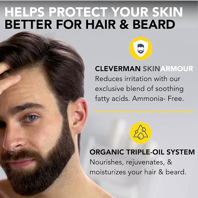 Cleverman Hair & Beard Dye Kit for Men, All-in-One Reusable Mens Hair Color, Natural Gray Coverage, Ammonia-Free Beard Mustache Dye for Men (Dark Blond)