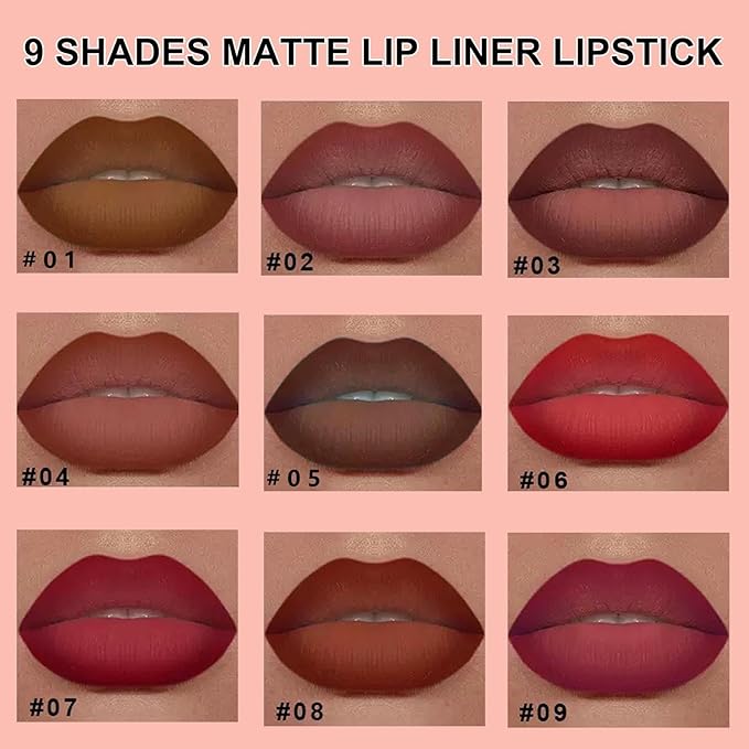 2-in-1 Gradient Dark Red Lip Liner & Lipstick, Waterproof Long Lasting Matte Lip Liner Pencil, Makeup Smudge proof lip liner with Cone Tip (02#-Smokey Rose)