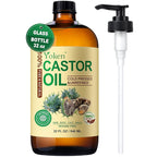 EWG Verified Castor Oil Glass Bottle 32 fl oz (with Pump) 100% Pure Castor Oil for Skin Face Hair, Cold Press, Hexane Free, Unrefined Caster oil for Pack Wrap Deep Nourish Body