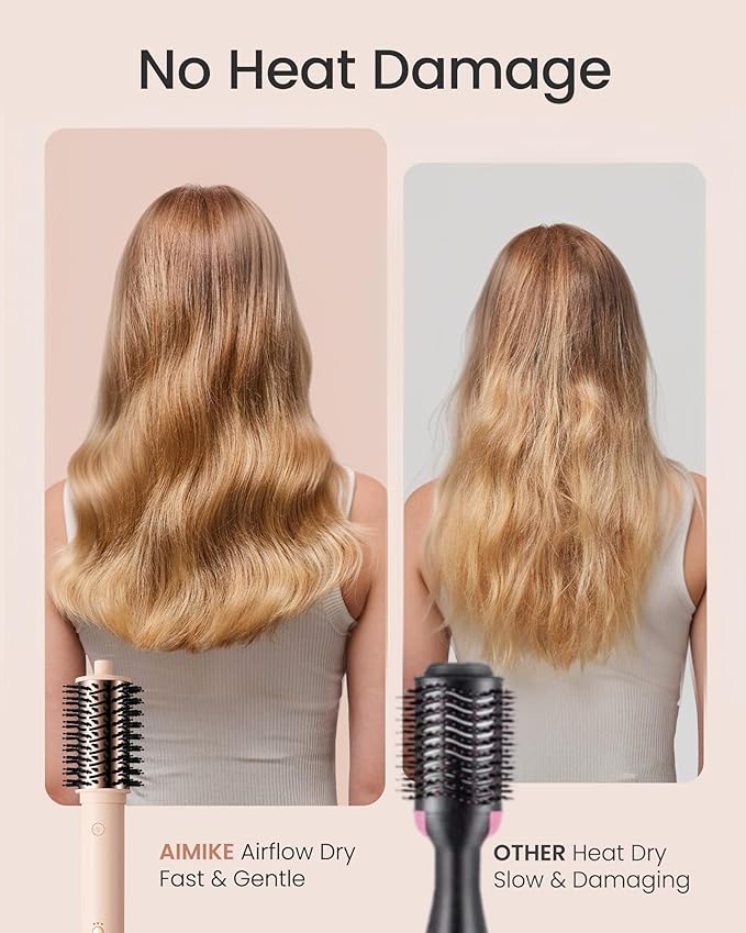 AIMIKE HyperFlow High Speed Blow Dryer Brush, One-Step Hair Dryer & Styler Volumizer, Detachable Hot Air Round Brush for Smooth Blowout, 3X Fast Drying & No Heat Damage, Travel Friendly, 3.3'' Overall