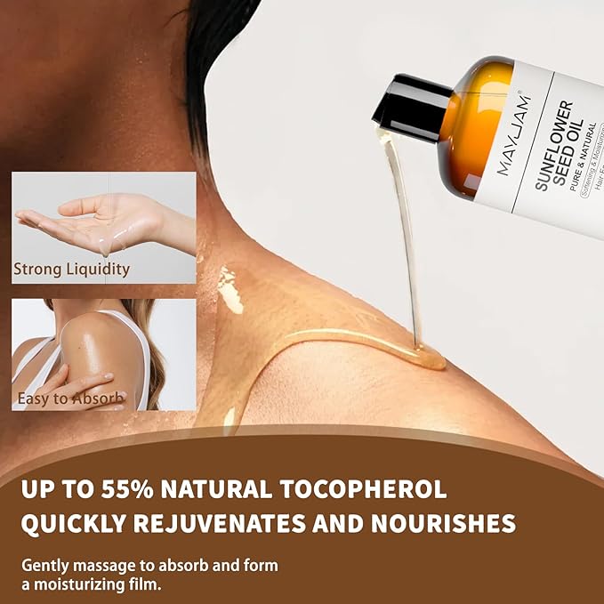 MAYJAM Organic Sunflower Seed Oil 16 Fl Oz, USDA Certified Pure & Natural Cold Pressed Carrier Oil, for Skin, Hair, Face, Body & Nail Moisturing, Massage Oils for Essential Oils Mixing (473ml)