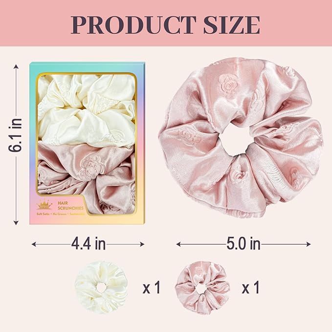 2Pcs Big Rose Printed Satin Scrunchies for Women, Softer Than Silk Scrunchies, Fashion No Crease Hair Ties for Thin Thick Hair,Soft Hair Bands No Damage for Girls, Ideal Gifts for Women (Set 8)