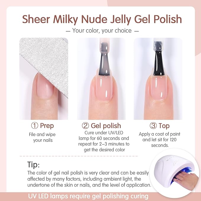 Jelly Gel Nail Polish Set 6 Colors Neutral Sheer Milky White Nude Pink Gel Polish Kit Translucent Soak off Uv Nail Gel Diy Manicure 2024 New Nail Trend Nail Polish Gifts for Mom