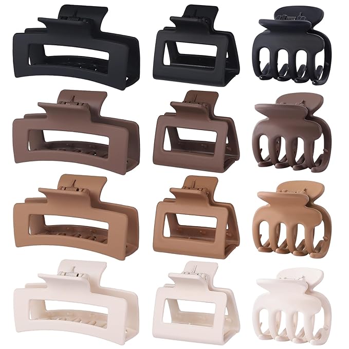 3 Styles Hair Clips for Women Small Medium Big Claw Clips for Thin Thick Hair 12 Pcs Hair Claw Clips Hair Clips Combination Hair Accessories for Women (Brown)