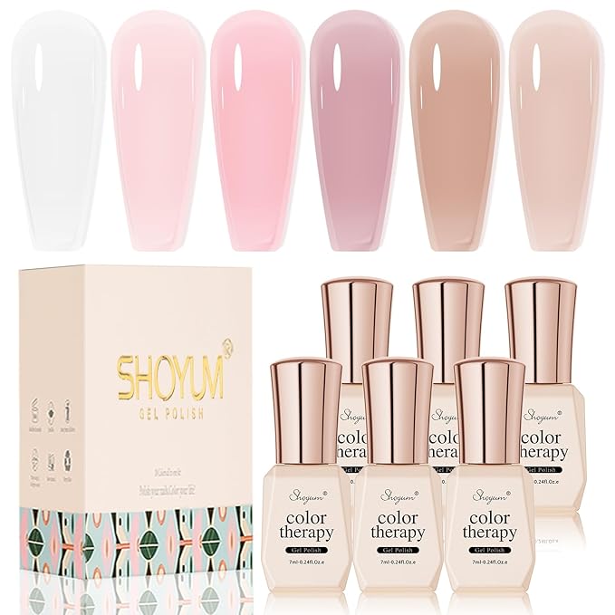 Jelly Gel Nail Polish Set 6 Colors Neutral Sheer Milky White Nude Pink Gel Polish Kit Translucent Soak off Uv Nail Gel Diy Manicure 2024 New Nail Trend Nail Polish Gifts for Mom